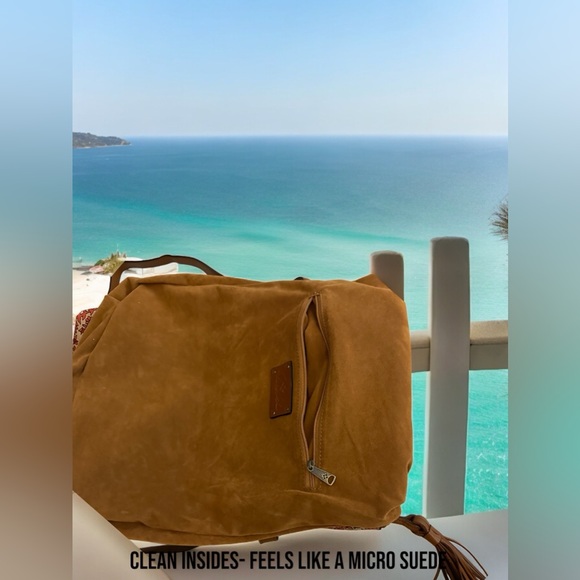 Patricia Nash LUZILLE orange and tan boho India leather backpack shoulder bag - Picture 8 of 11